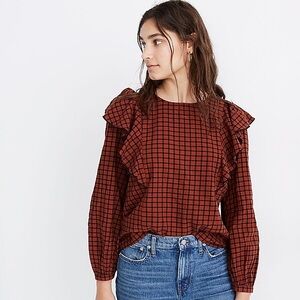 Madewell Ruffle-Front Top in Plaid